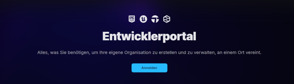 Startseite des Epic Games Entwicklerportals. Hier startet deine Reise, dein Spiel im Epic Store zu veröffentlichen